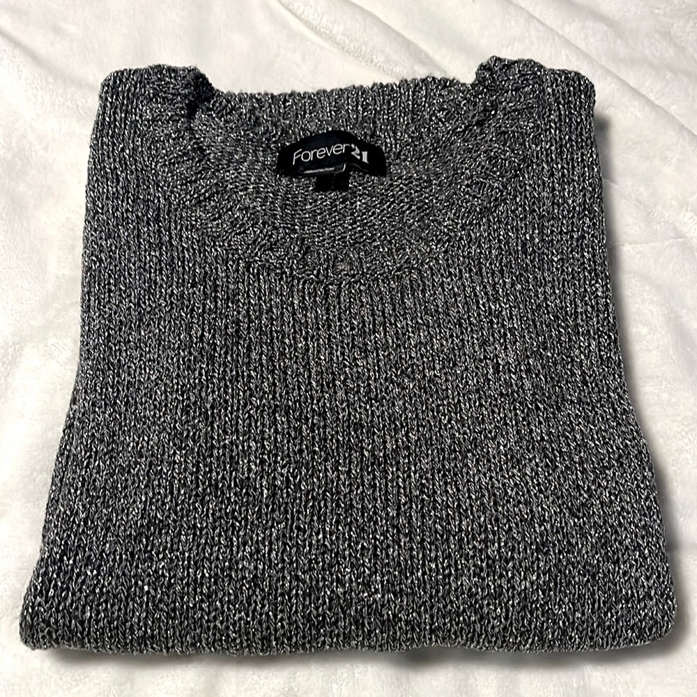 Grey/Silver Metallic Knit Tunic Sweater